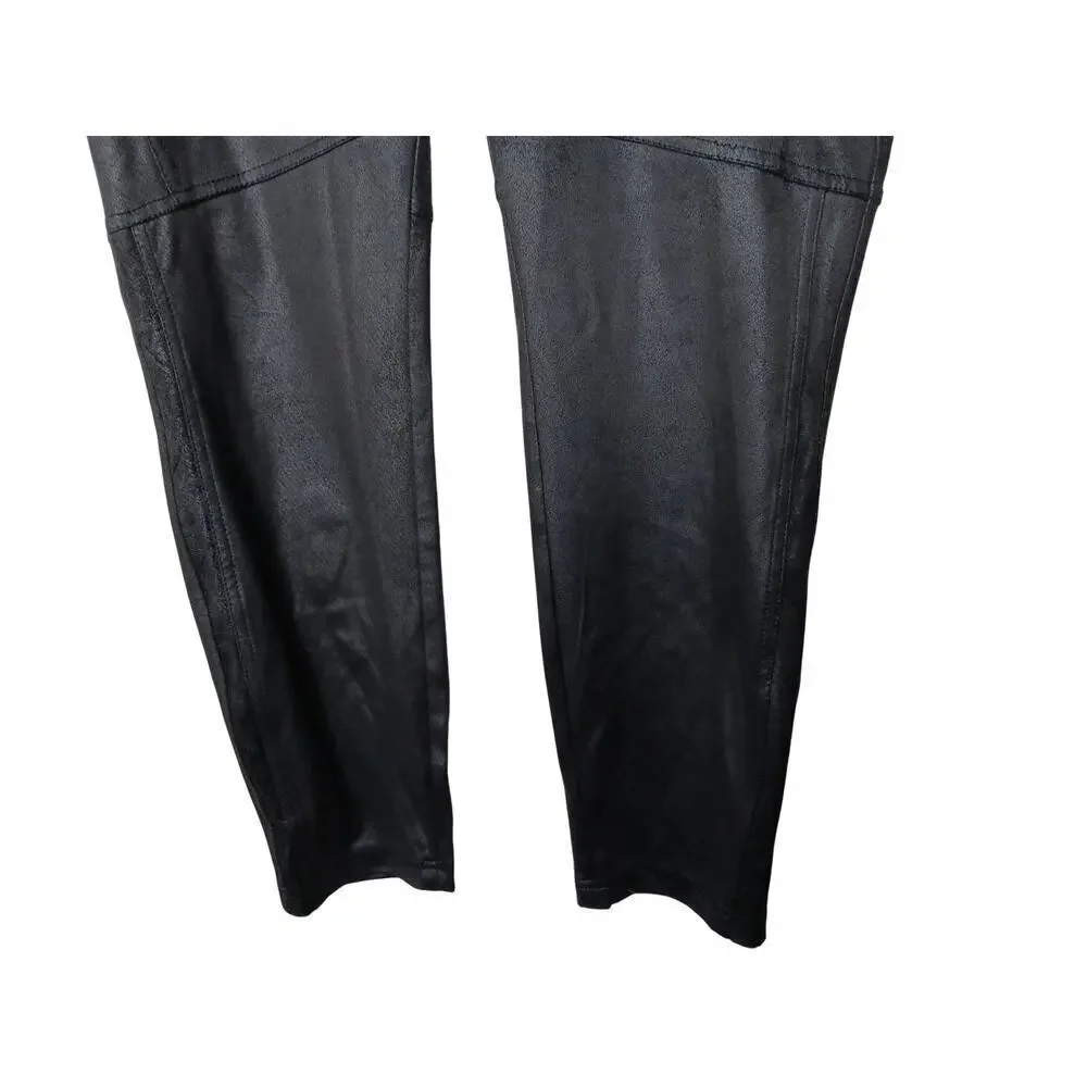 Free People OB1015172 Faux Suede Vegan Pants Size L Black Stretch Jegging